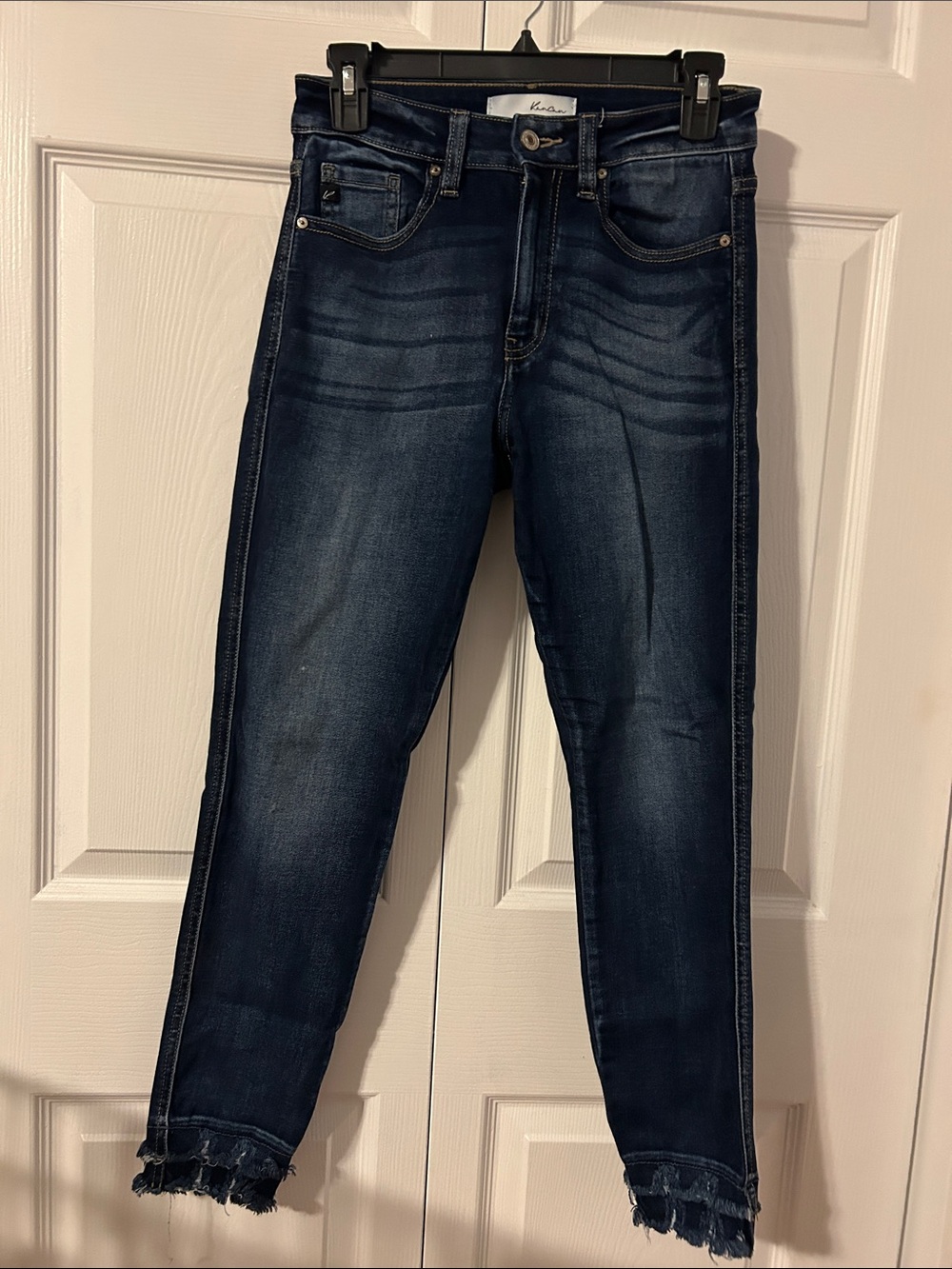 KanCan Dark Blue Frayed Hem Ankle Jeans